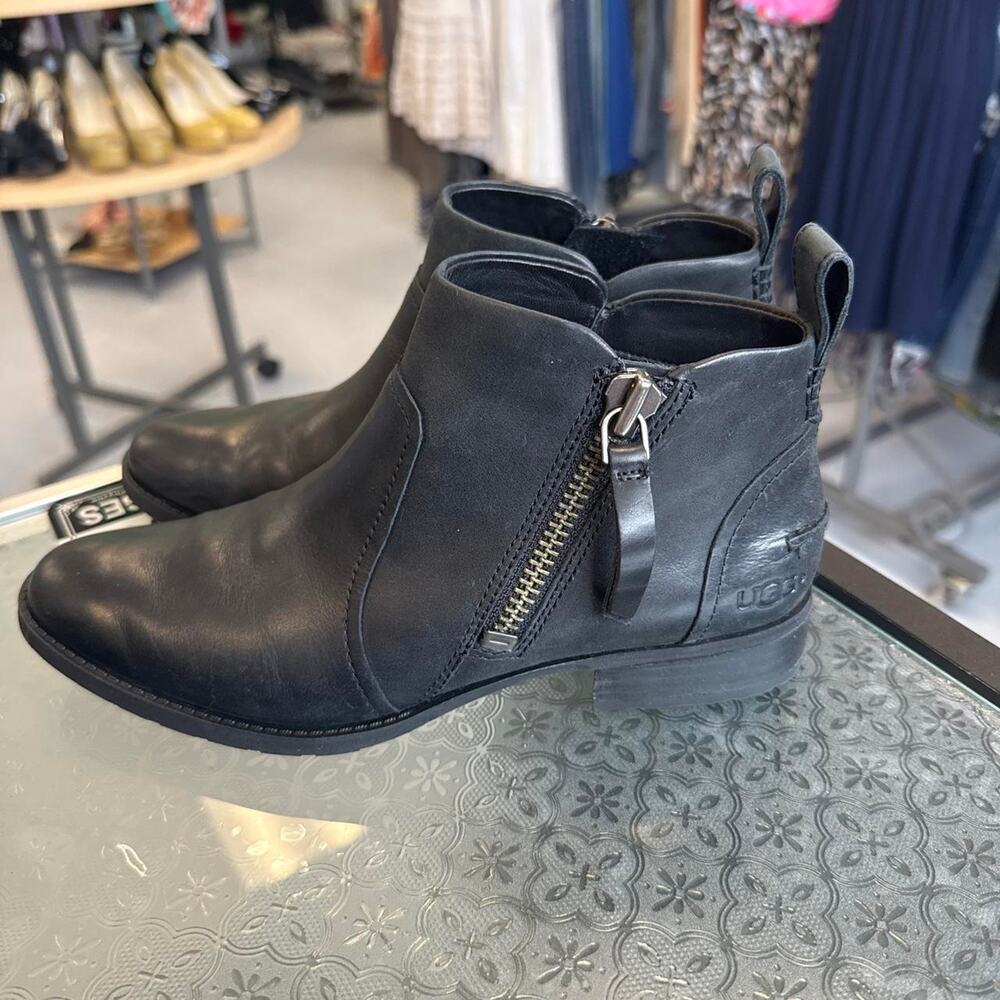 UGG Black Leather Ankle Boots Size 7.5